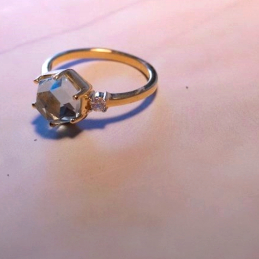 Silver gold plated ring blue topaz